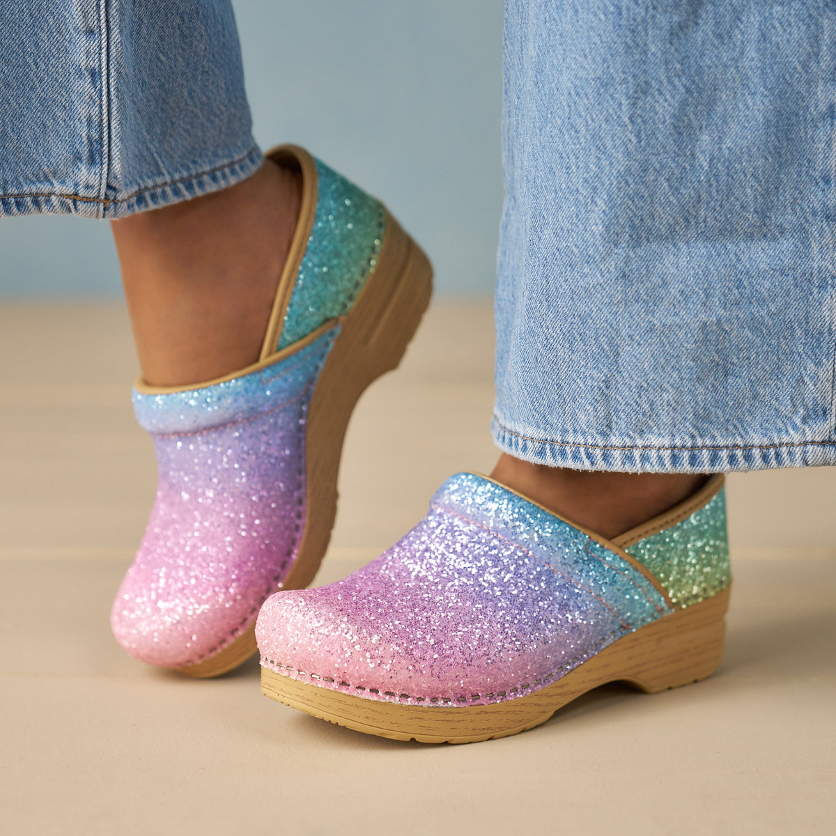 Dansko New | Wide Pro Pastel Rainbow Glitter