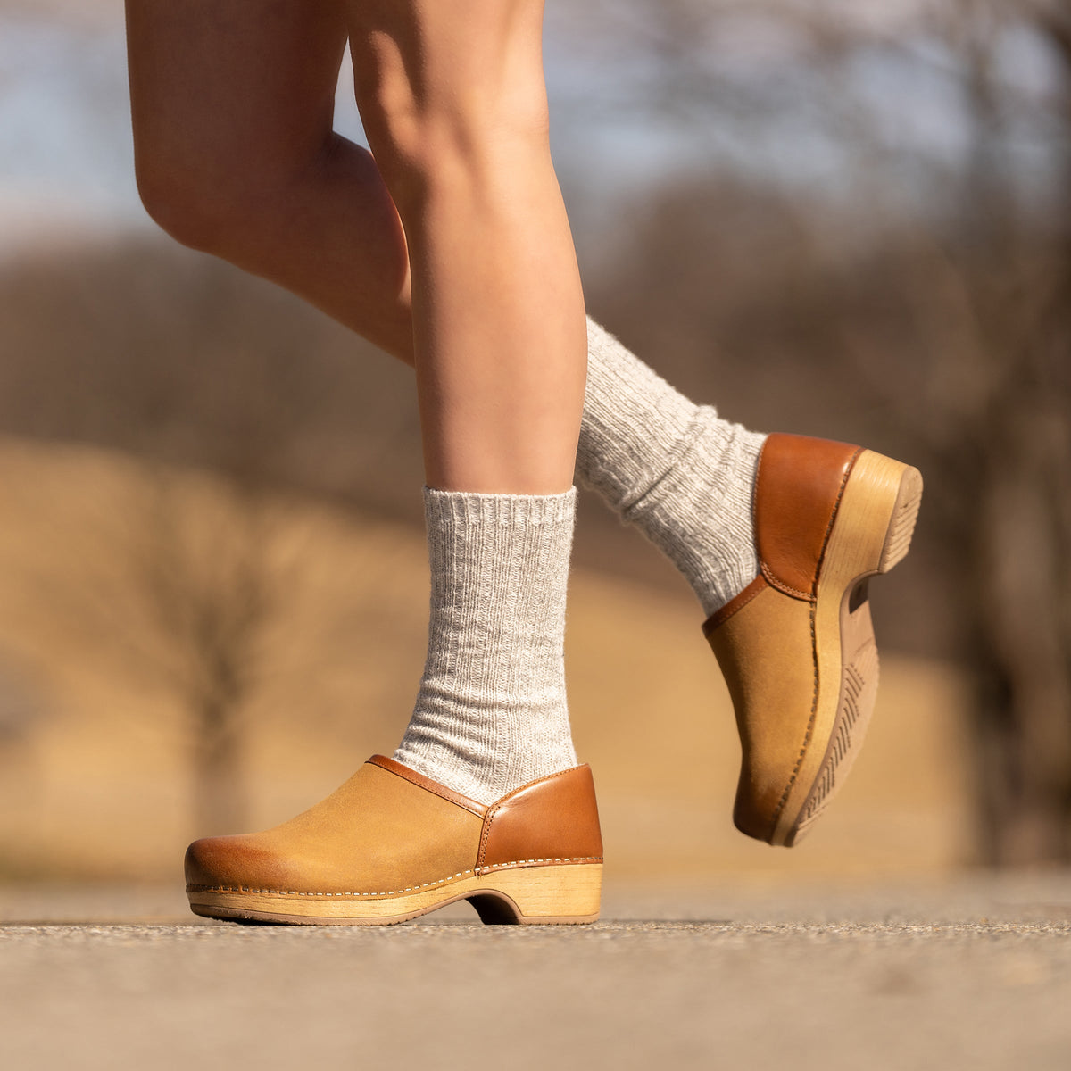 Dansko Featured | Brenna Tan Burnished Suede